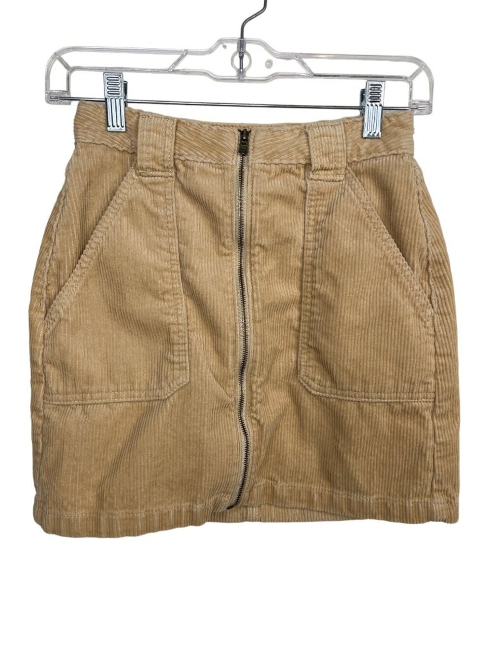 Hollister Corduroy Mini Skirt Womens 0 Tan High Rise Zip Front Pockets